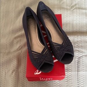 Impo Navy Blue Peep-Toe Wedge Heels